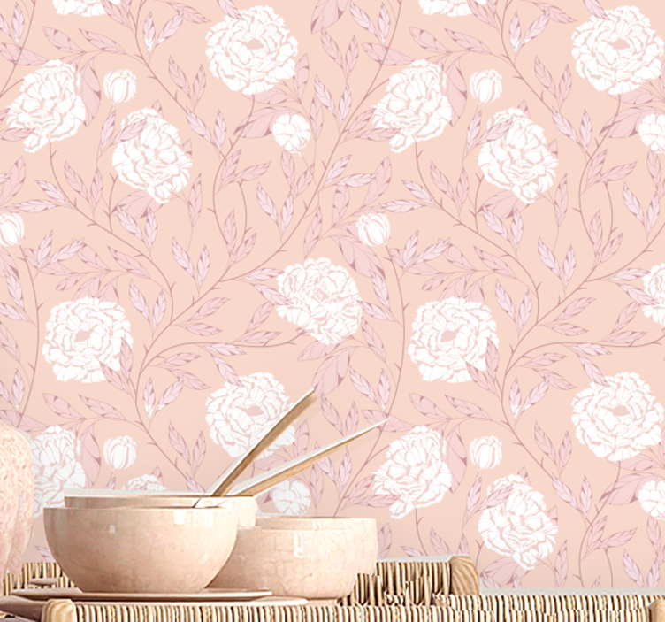Peony Pattern floral ornament wallpaper - TenStickers
