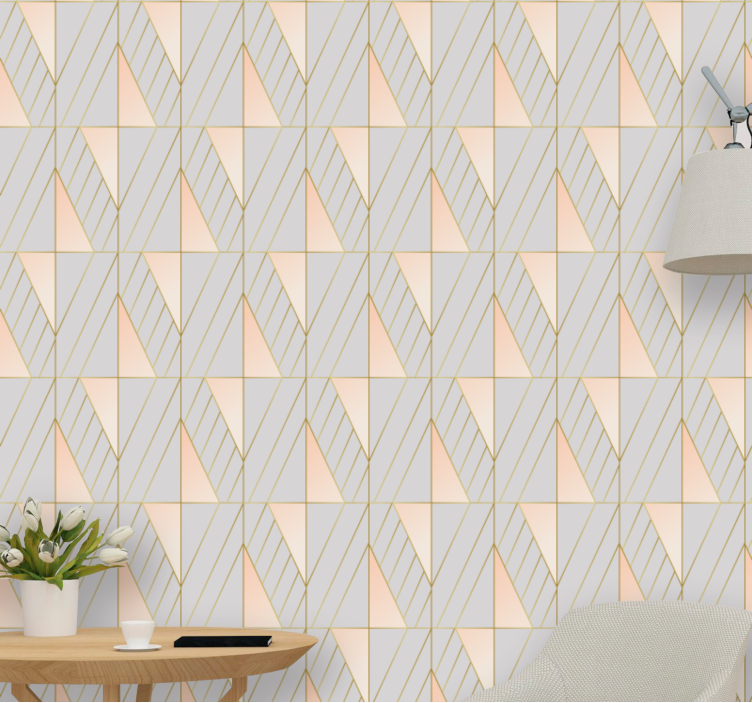 Pink and grey art deco style pattern wallpaper - TenStickers