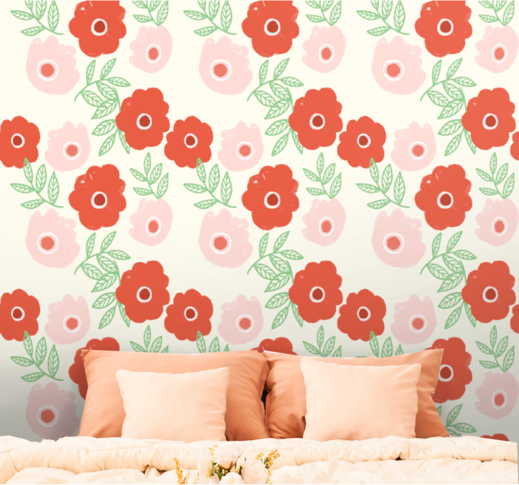 Pink and red bloom flower wallpaper - TenStickers