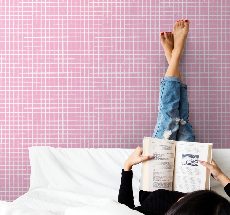 Pink background white lines modern wallpaper - TenStickers