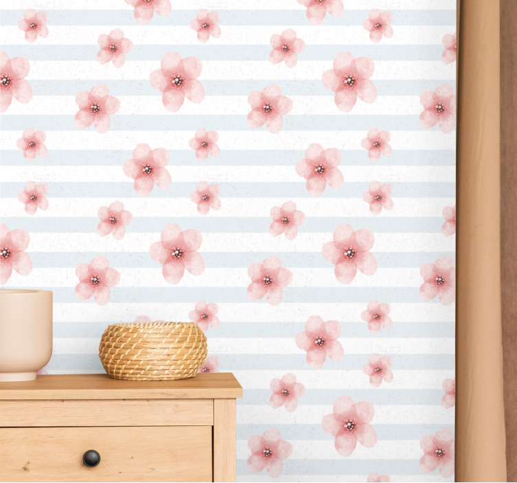 Pink Floral Stripes flower wallpaper - TenStickers