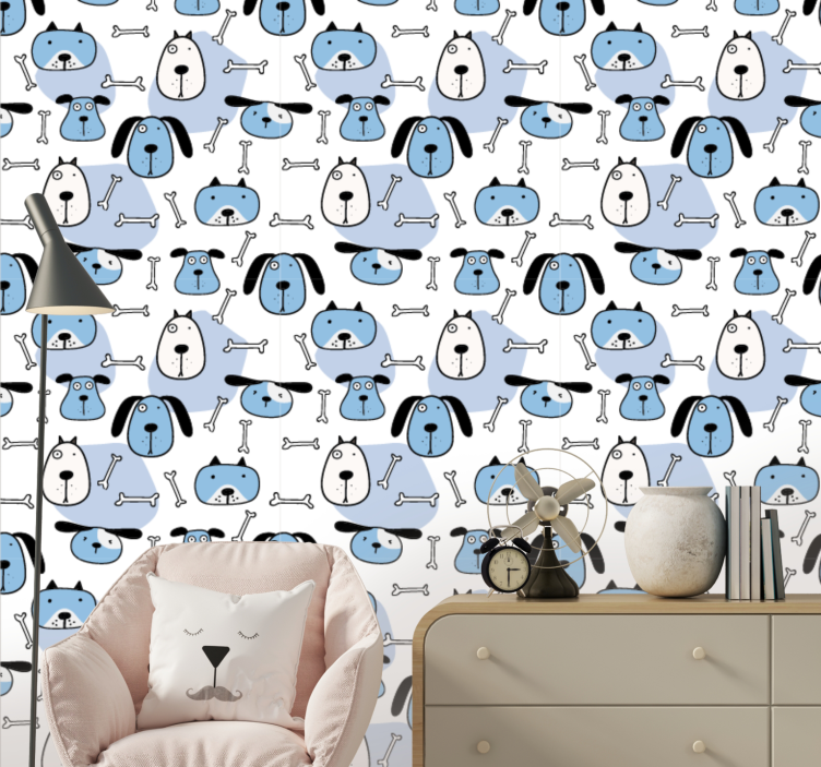 Playful Canine Pattern dogs wallpaper - TenStickers