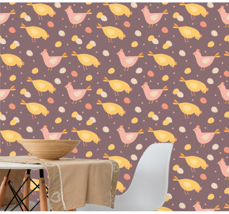 Playful Chickens Pattern animal wallpaper - TenStickers