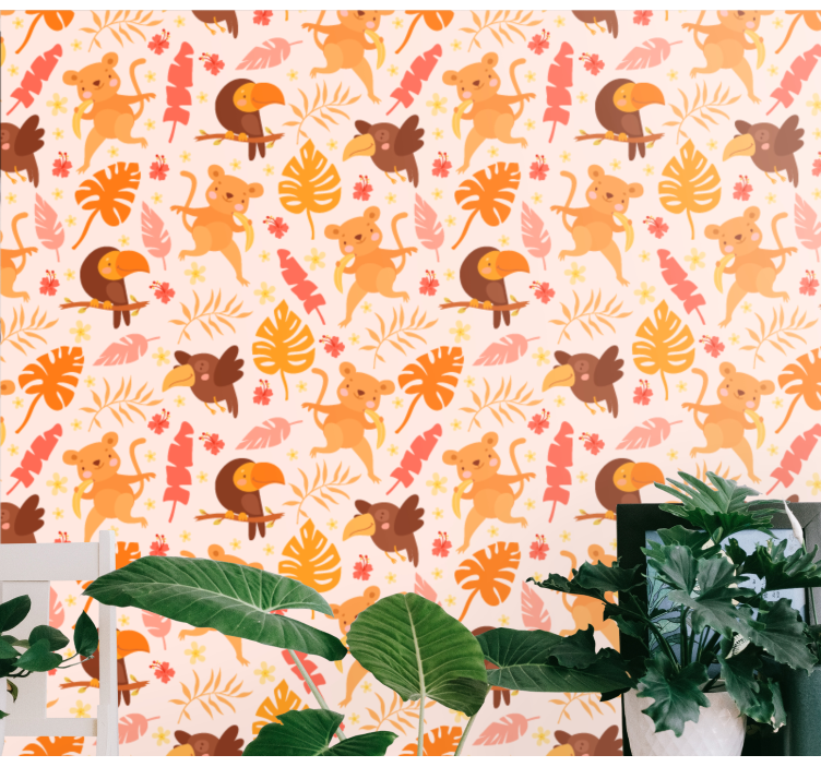 Playful Jungle Fauna cat wallpaper - TenStickers