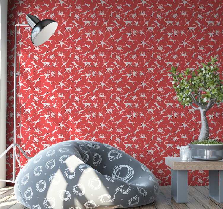 Red monkeys pattern animal wallpaper - TenStickers
