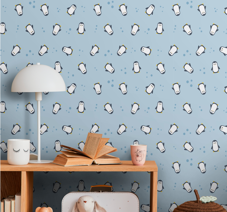Playful Penguin Pattern kids wallpaper - TenStickers