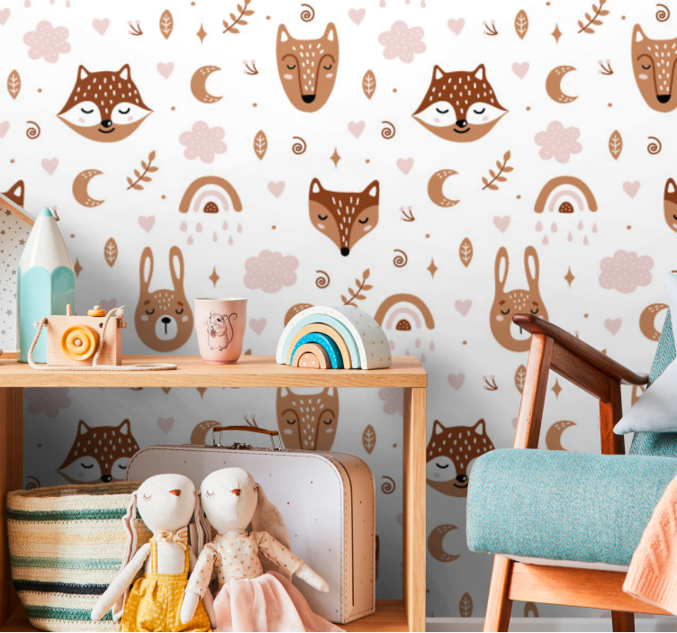 Playful Woodland animal wallpaper - TenStickers
