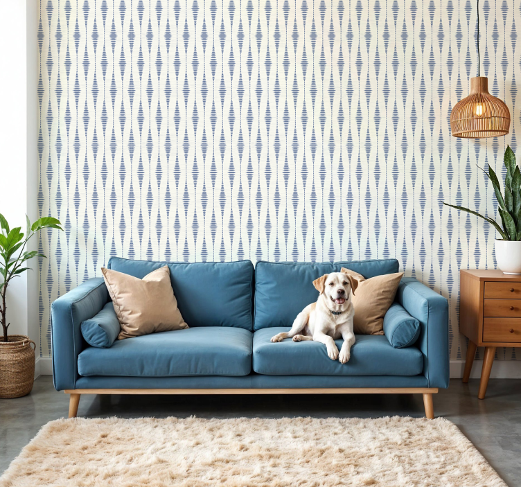 "Rabaul Ikat" blue and beige shapes wallpaper - TenStickers