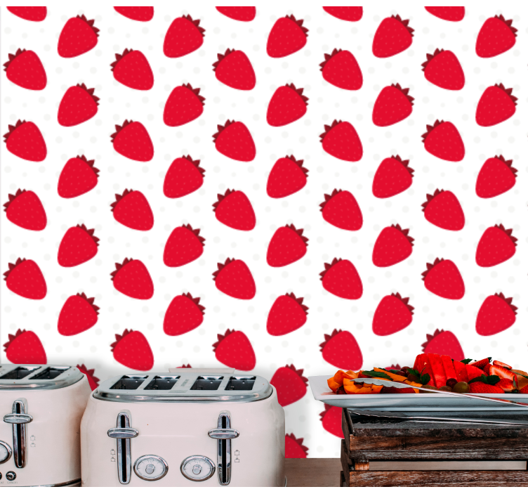 Red Berries Pattern kitchen wallpaper - TenStickers