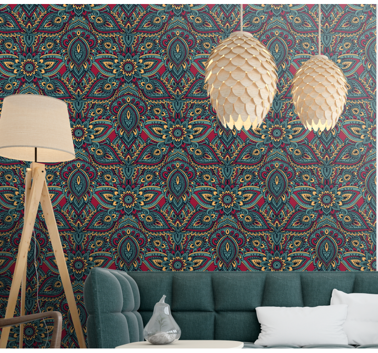 Red Indian pattern classic wallpaper - TenStickers