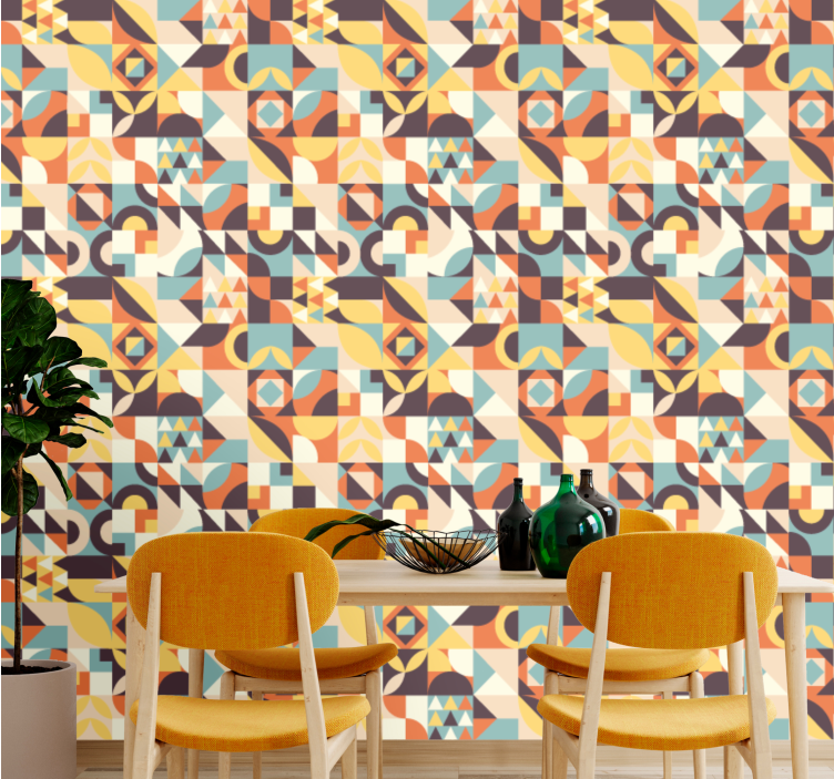 Retro colorred mosaic geometric wallpaper - TenStickers