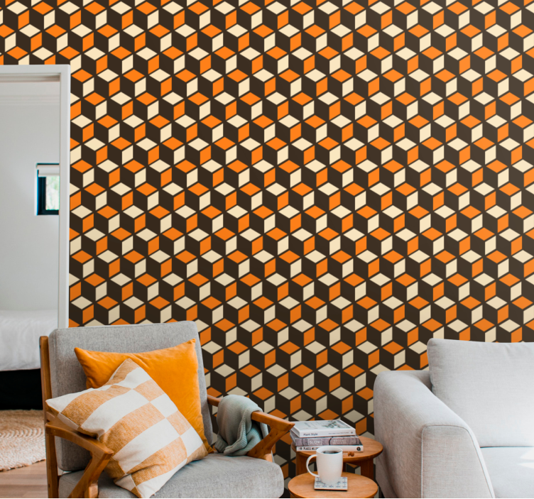 Retro geometric pattern in 3D effect wallpaper - TenStickers