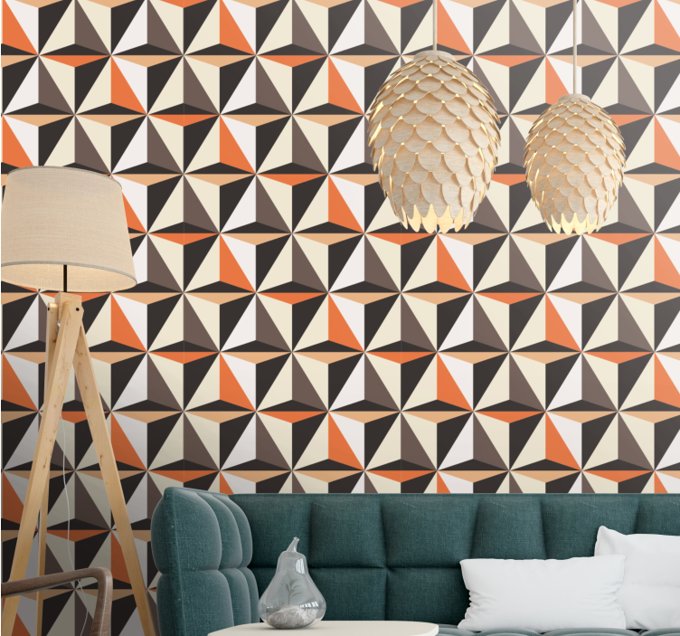 Retro triangle patterned lines 3D wallpaper - TenStickers