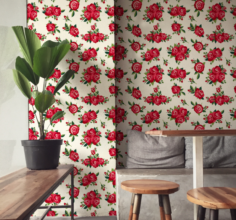 Rose Blossom Motif flower wallpaper - TenStickers