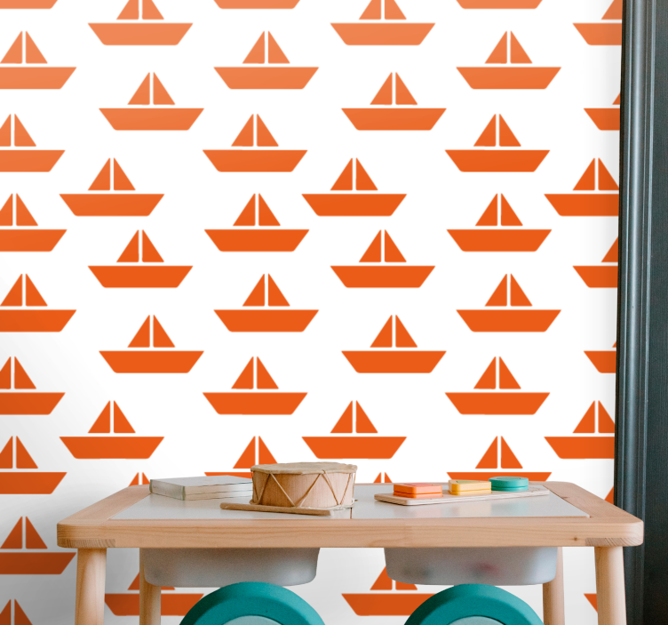 Orange sailboat motif kids wallpaper - TenStickers