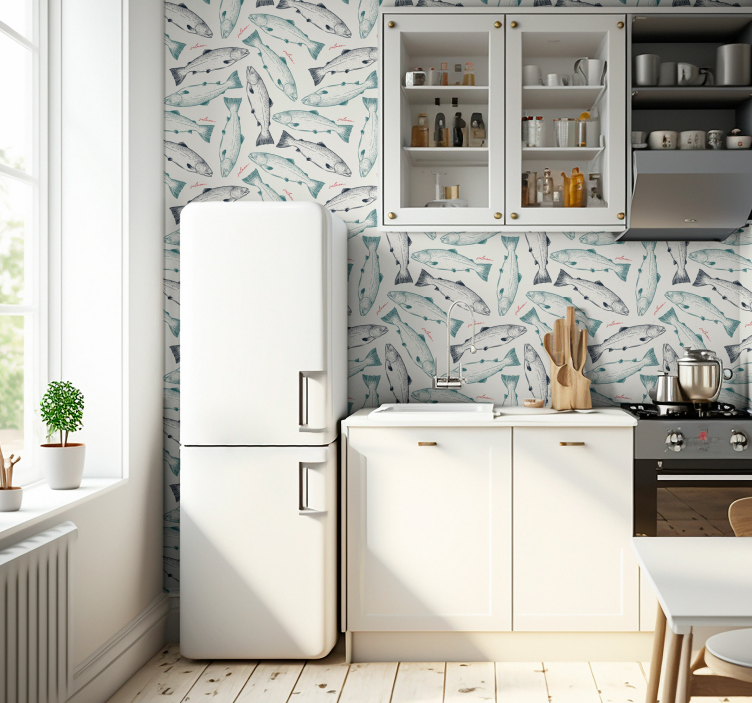 Salmon Motif fish wallpaper - TenStickers