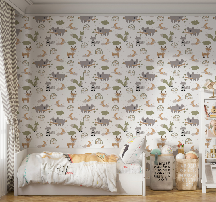 scandinavian animal pattern Kids wallpaper - TenStickers
