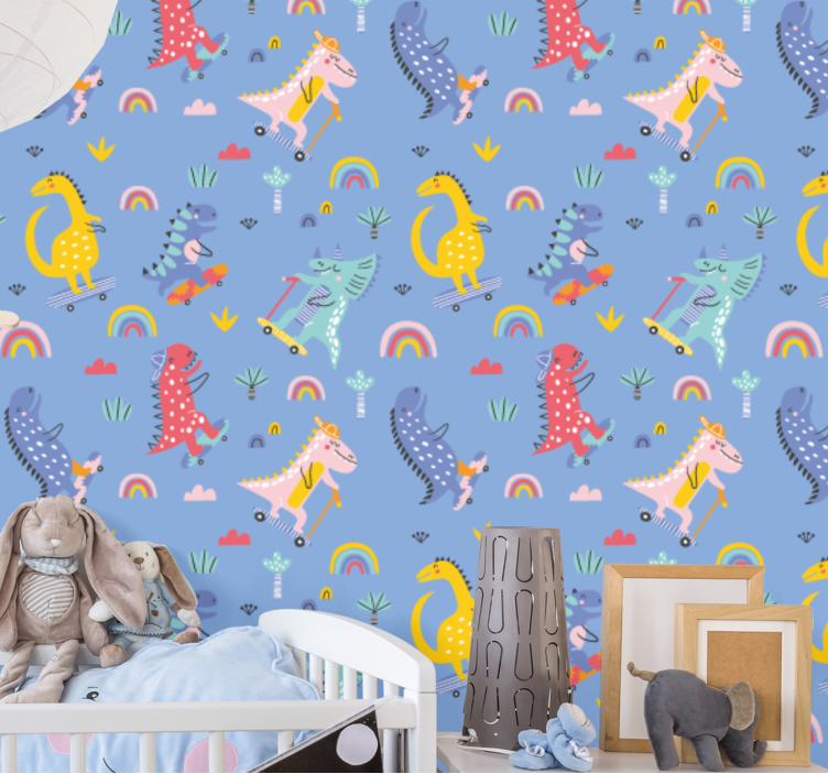 Skating Dinosaurs dinosaurs wallpaper - TenStickers