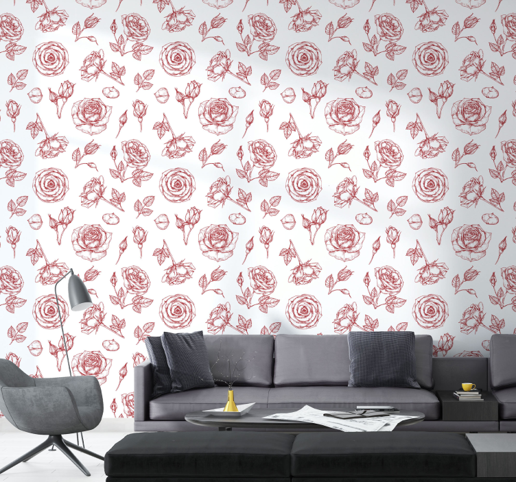 Sketched Floral Pattern flower wallpaper - TenStickers