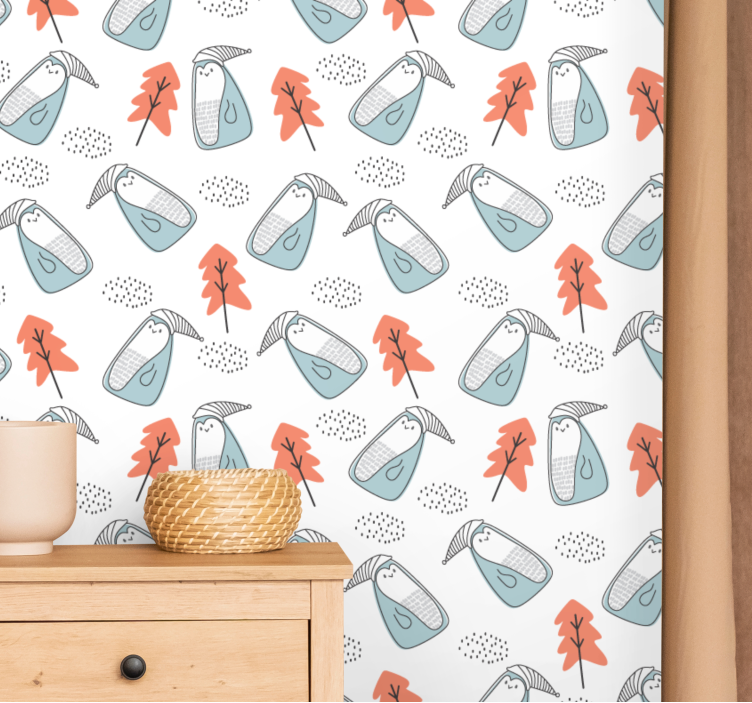 Sleepy Penguins Pattern animal wallpaper - TenStickers