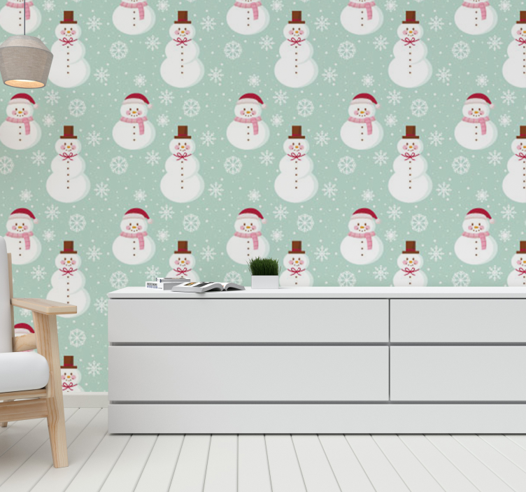 Snowman pattern Christmas Wallpaper - TenStickers