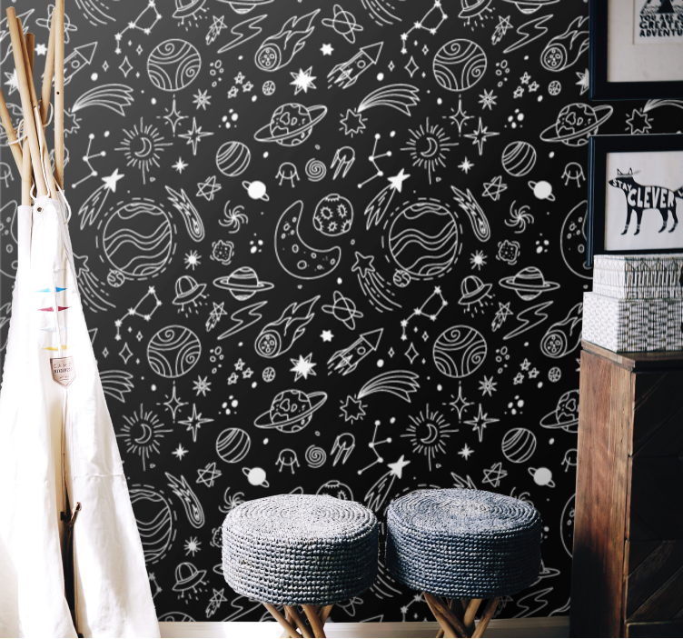 Space Doodle Pattern star wallpaper - TenStickers