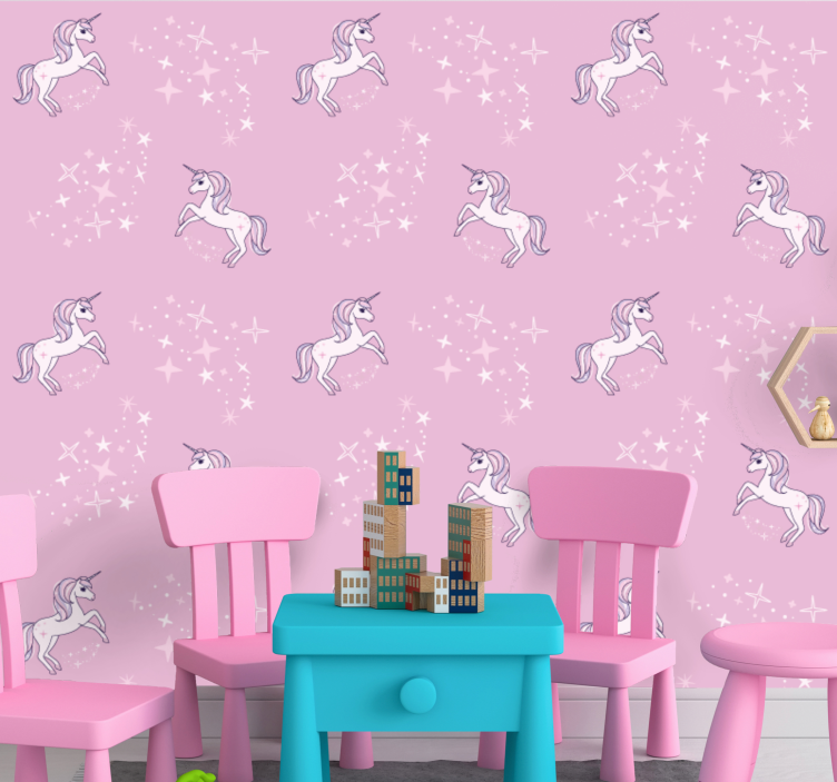 Pink starry unicorns kids wallpaper - TenStickers