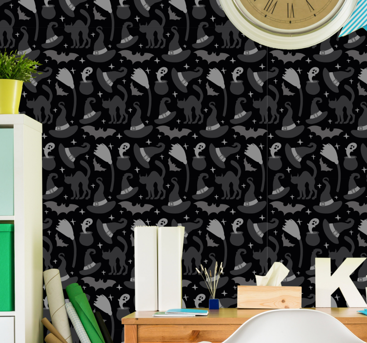 Witches‘ hats and ghosts halloween wallpaper - TenStickers