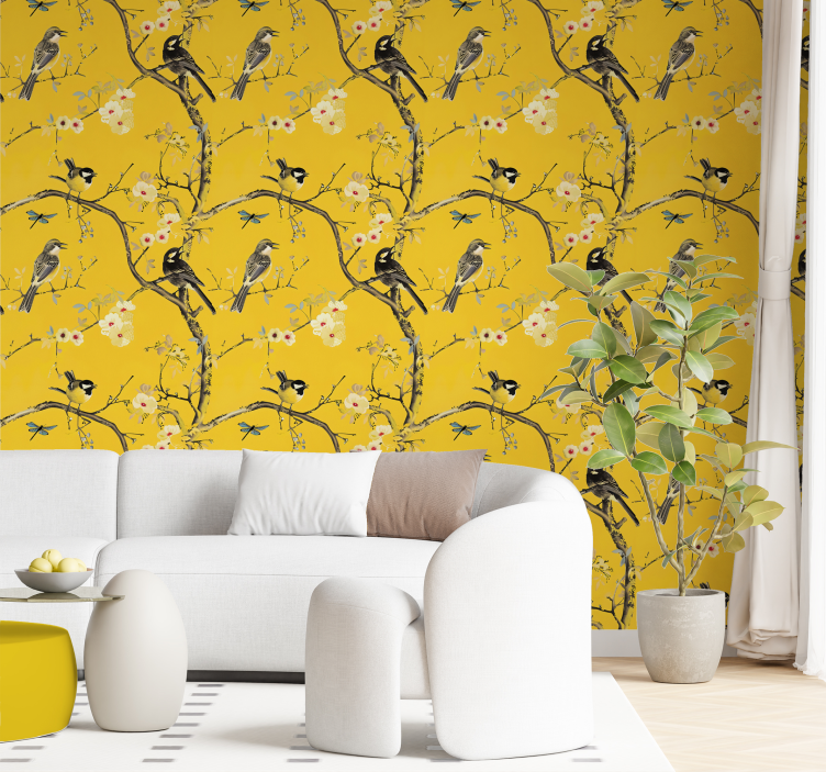Spring design yellow wallpaper - TenStickers