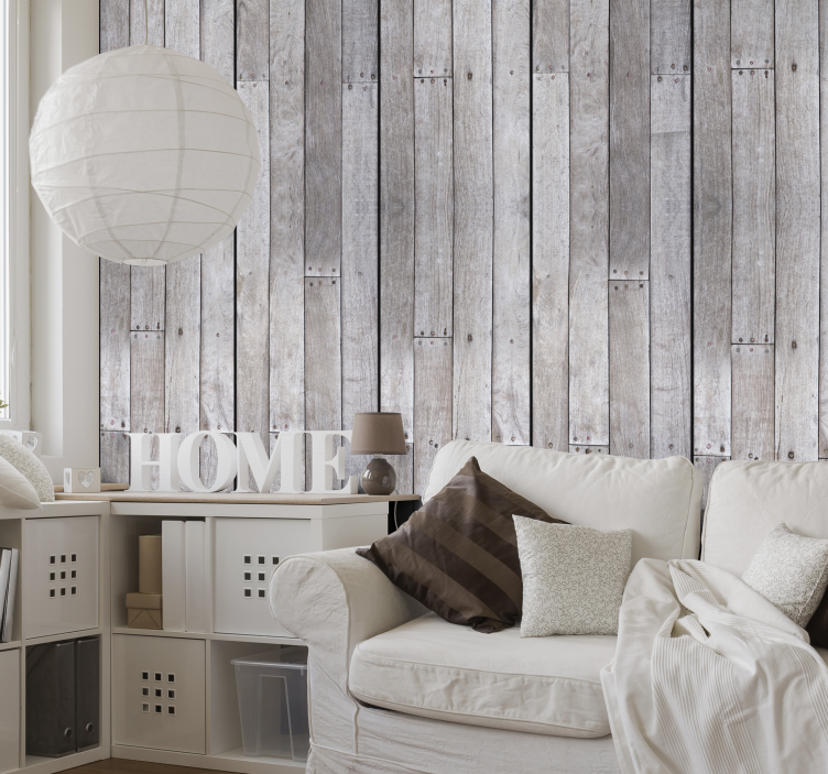 Striped Wallpaper Gray Wood - TenStickers