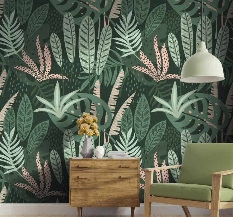Summery palm trees living room wallpaper - TenStickers