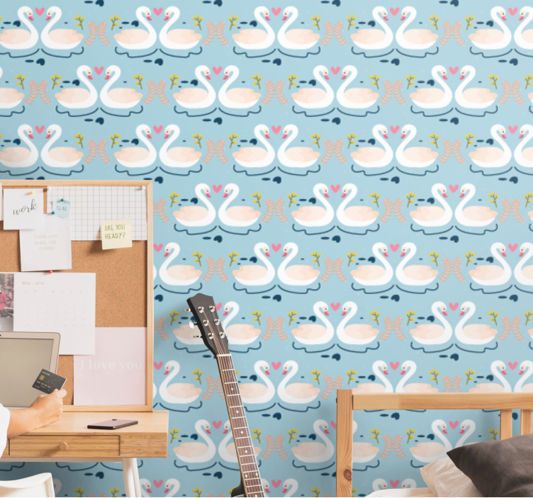 Swan Lake Pattern animal wallpaper - TenStickers