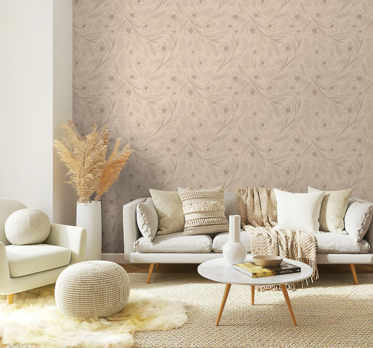 Taupe floral flower wallpaper - TenStickers