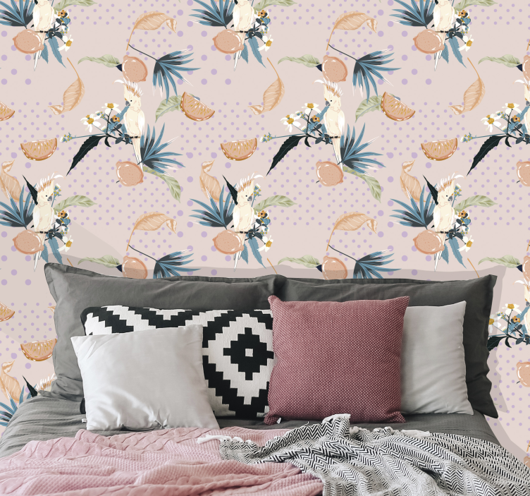 Tropical Cockatoo Motif jungle wallpaper - TenStickers