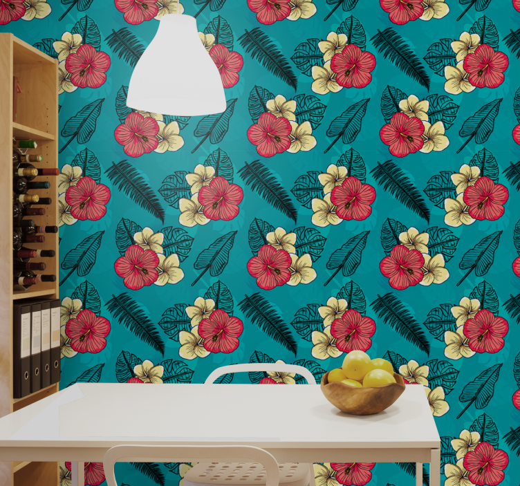 Tropical Hibiscus Pattern flower wallpaper - TenStickers