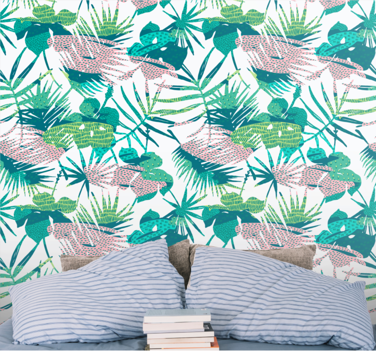 Botanical leaf burst jungle wallpaper - TenStickers