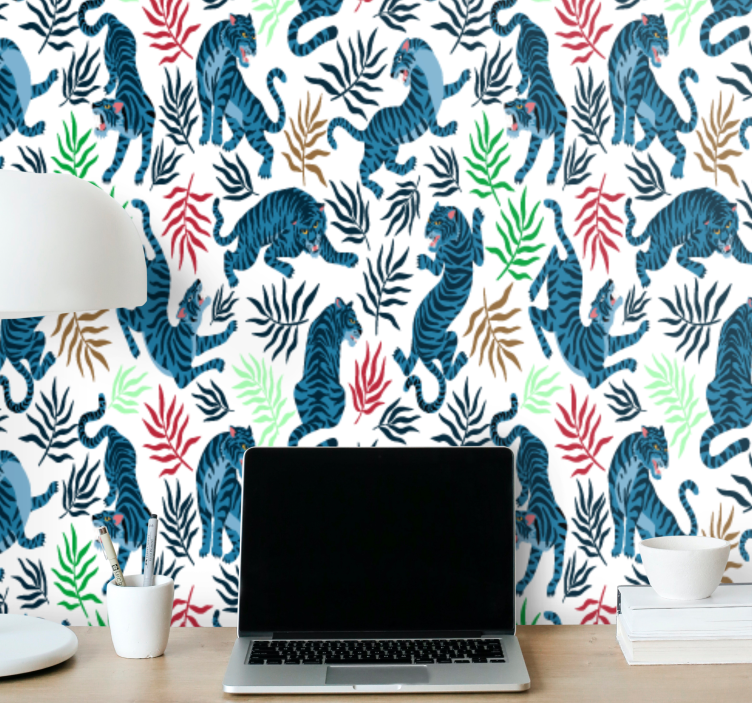 Tropical Tiger Motif animal wallpaper - TenStickers