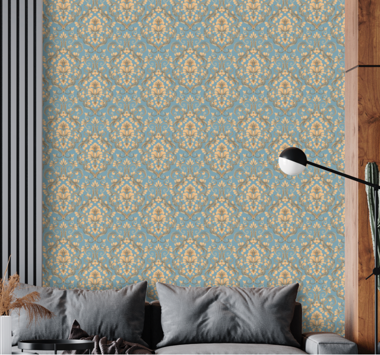 Turquoise and gold leaves pattern wallpaper - TenStickers