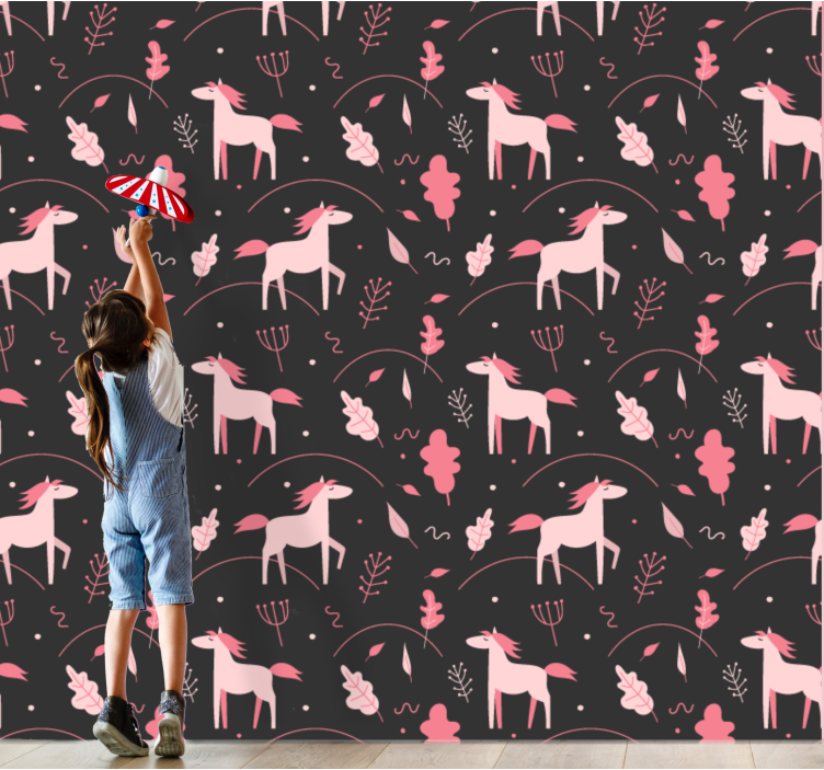 Unicorns trees black background Art Wallpaper - TenStickers