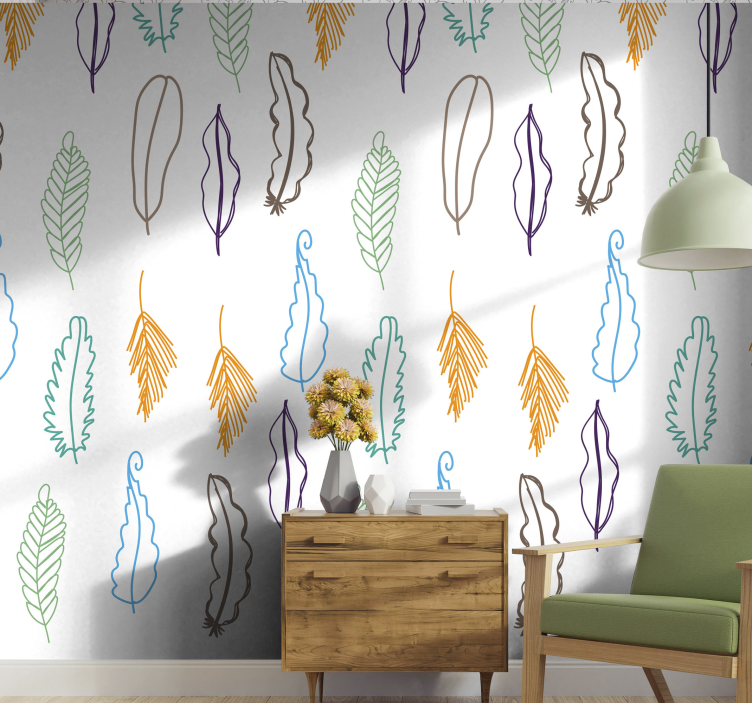 Various Feather designs leaf wallpaper - TenStickers