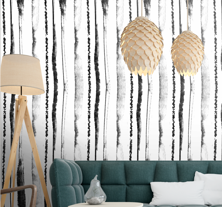 Organic black and white pattern vertical line wallpaper - TenStickers