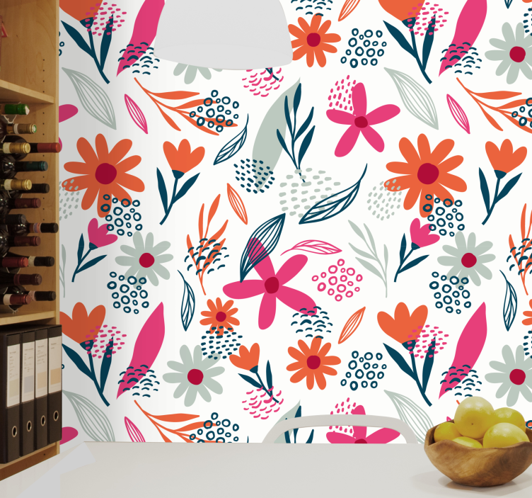 Vibrant Floral Motifs flower wallpaper - TenStickers
