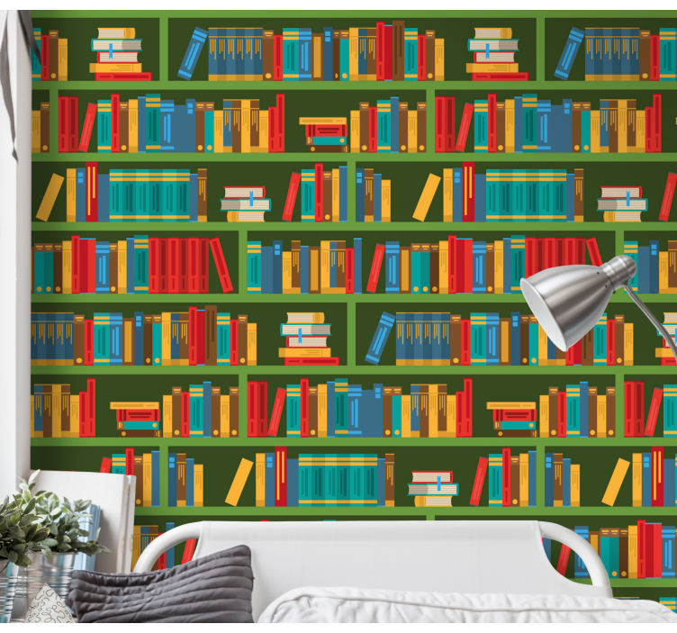 Vintage green library home office wallpaper - TenStickers