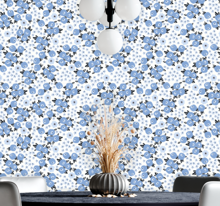 Vintage old blue flowers wallpaper - TenStickers