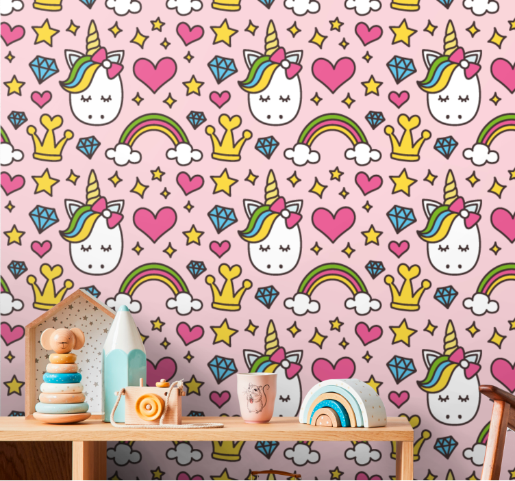 Whimsical Unicorn Fantasy kids wallpaper - TenStickers