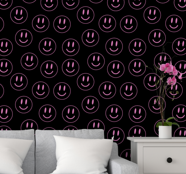 White and purple smiley faces teen wallpaper - TenStickers
