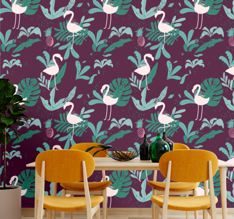 White birds burgundy design Animal Wallpaper - TenStickers