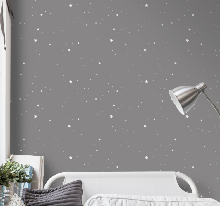 White stars over a gray children wallpaper - TenStickers