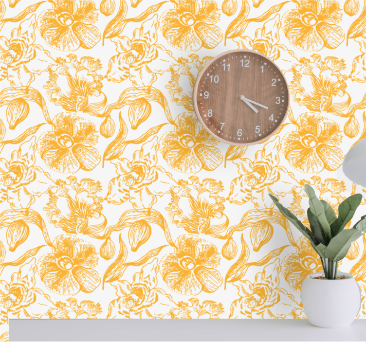 Yellow vintage pattern flower wallpaper - TenStickers